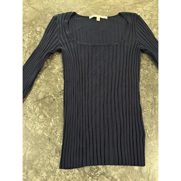 Veronica Beard Womens Clara Scoop Square Neck Wide Rib Stretch Sweater Navy Sz M - Picture 5 of 10
